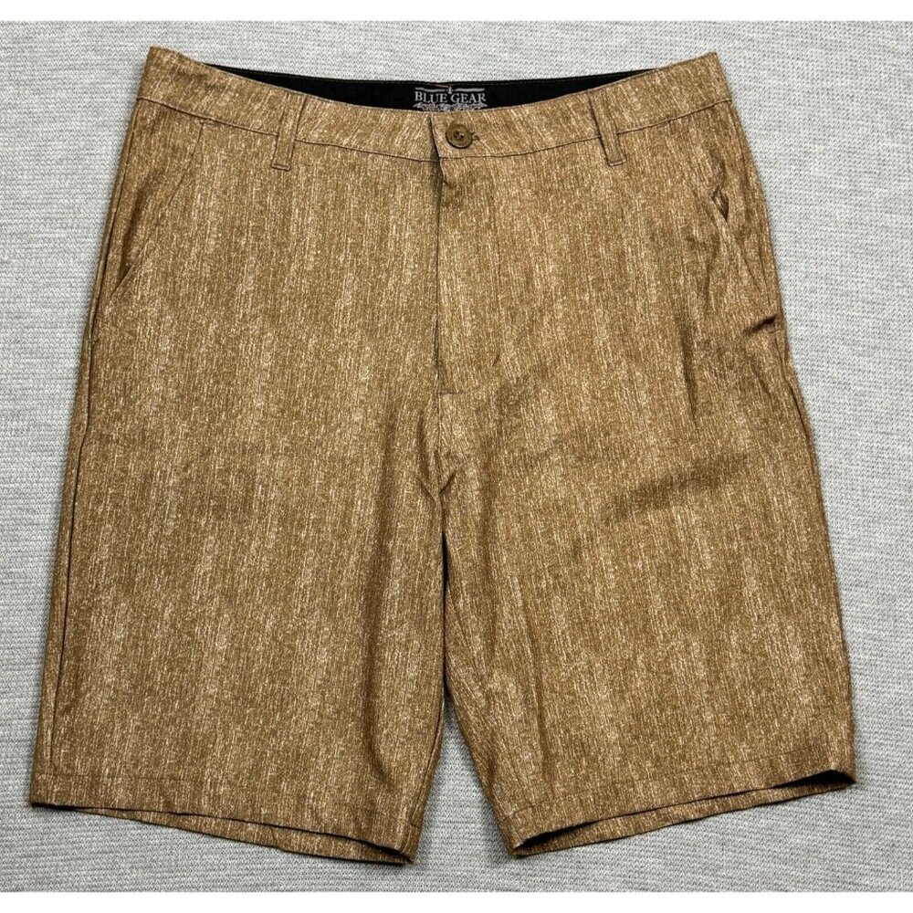 Blue Gear Shorts Mens Size 32 Heather Brown Bermuda Flat Front Slash Pockets